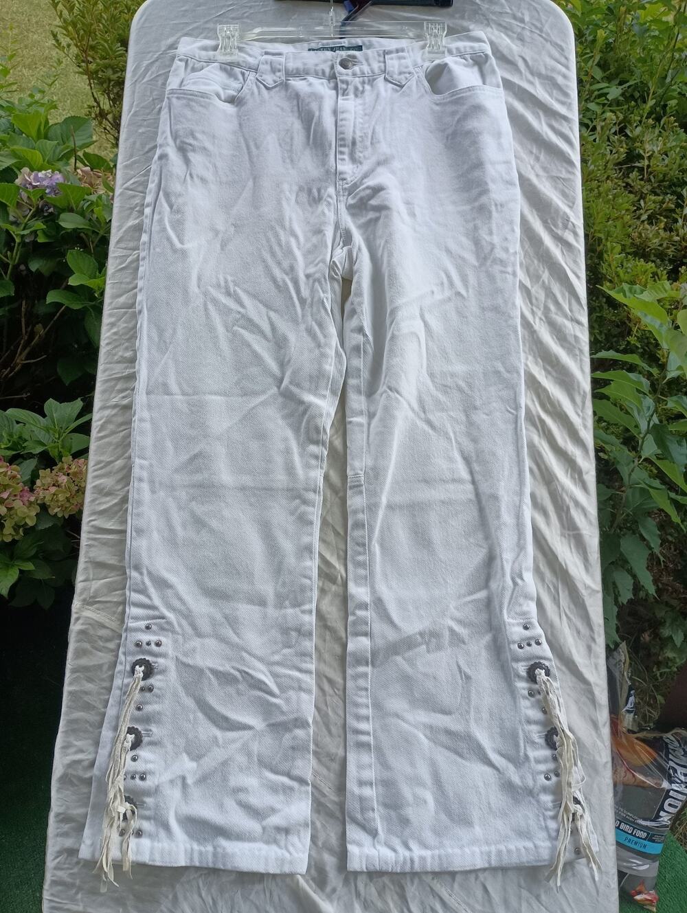 Lauren Jeans Co. White Denim Pants Womens High Rise Fit &Flare W/ Tassels